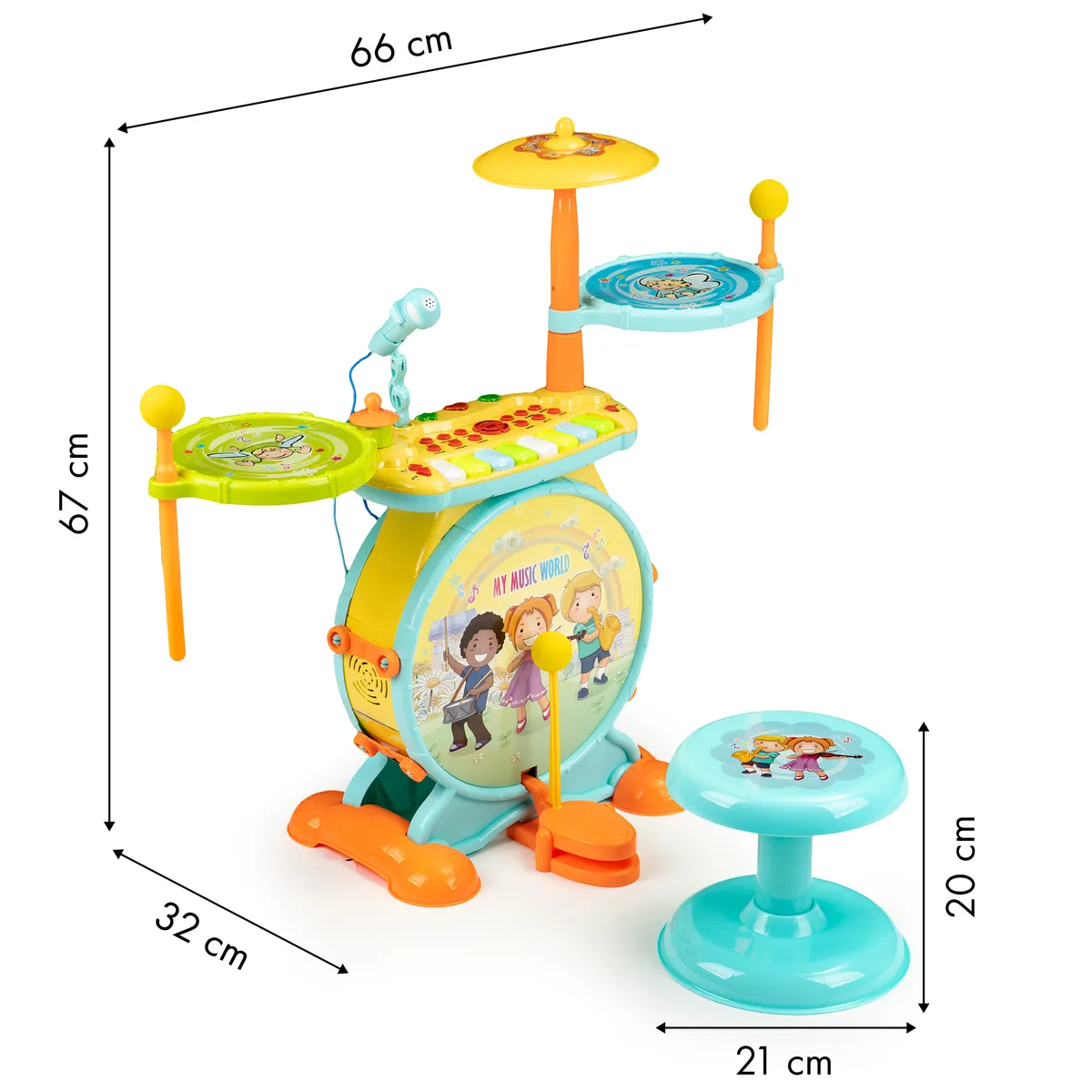 Batterie MP3 pour enfants avec claviers et microphone