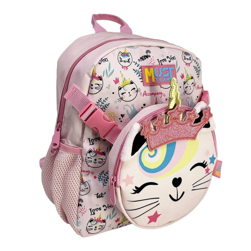 Sac à dos d'école maternelle Must Team Cat 1 avec sac banane et bandoulière amovibles